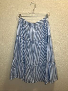 Cotton Striped Tiered Midi Skirt